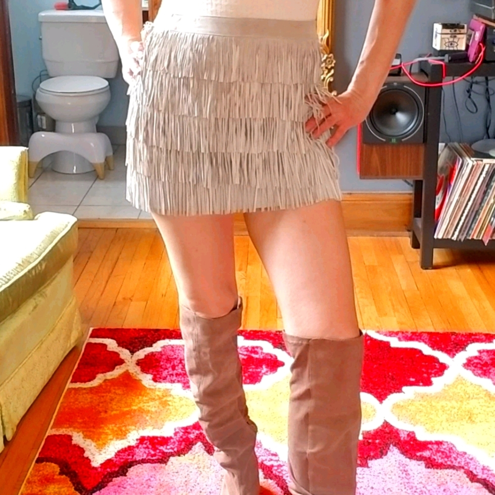 Michael Kors Suede Mini Skirt with Fringe